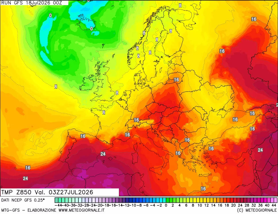 mappa 850 hPa Temp