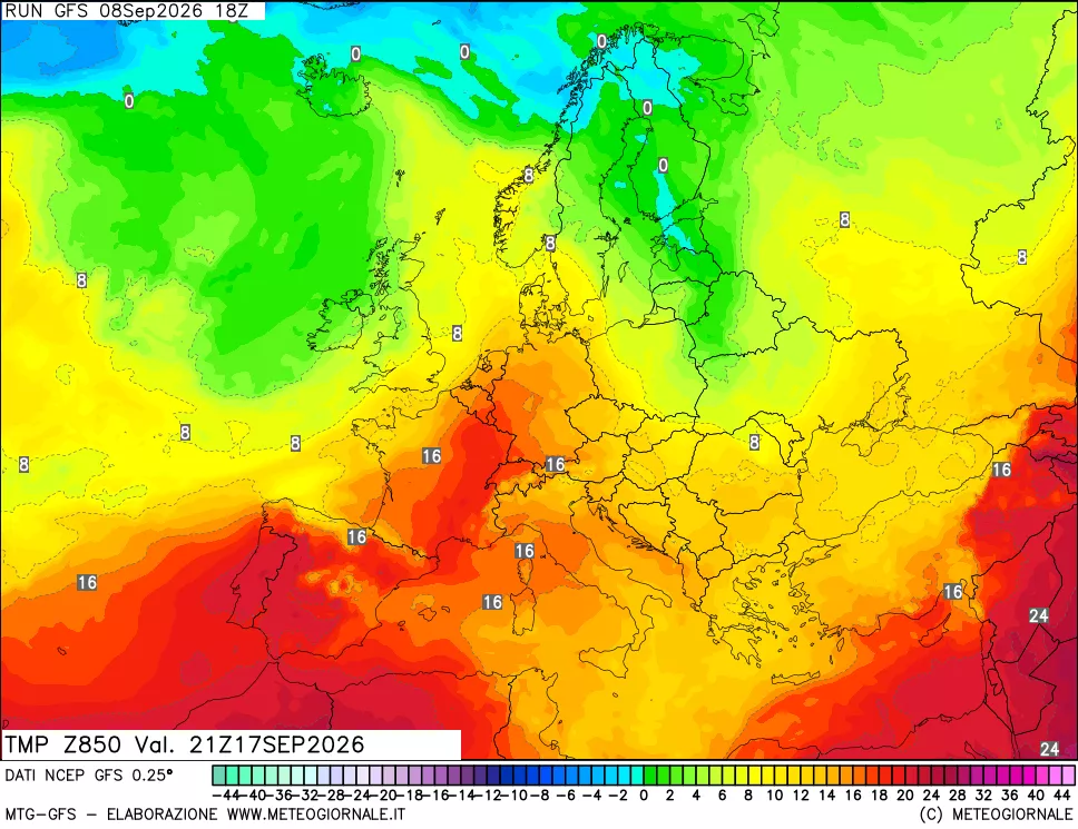 mappa 850 hPa Temp