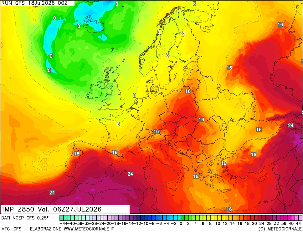 mappa 850 hPa Temp