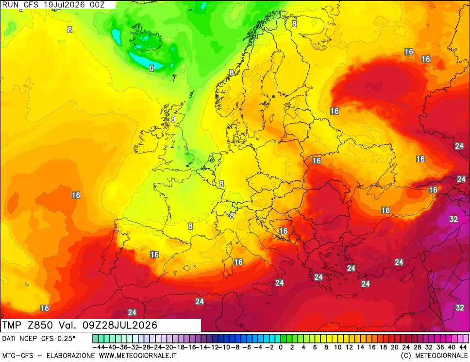 mappa 850 hPa Temp