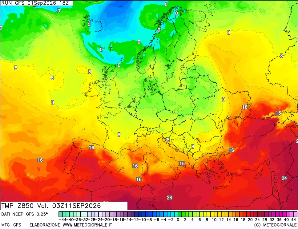 mappa 850 hPa Temp