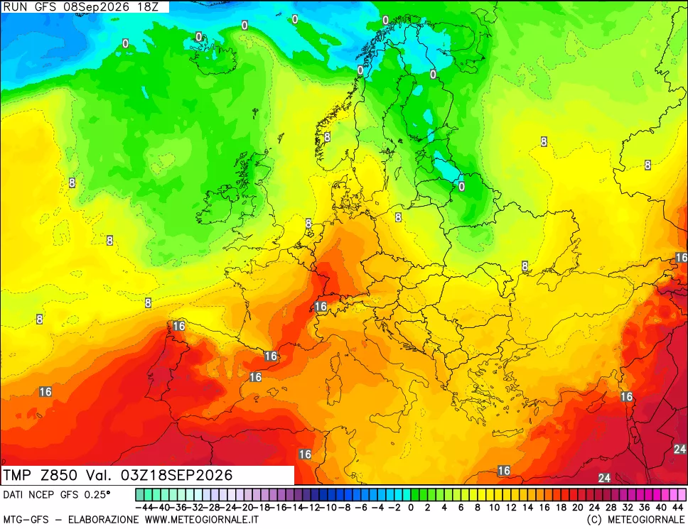 mappa 850 hPa Temp