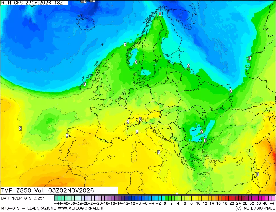 mappa 850 hPa Temp