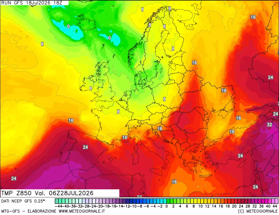 mappa 850 hPa Temp