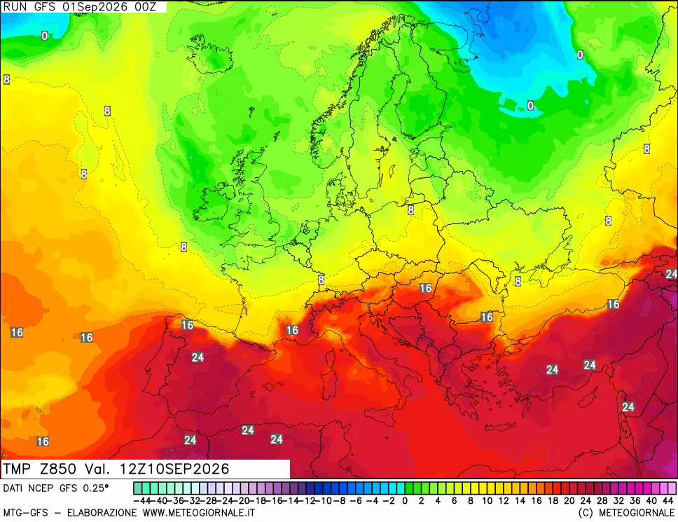 mappa 850 hPa Temp