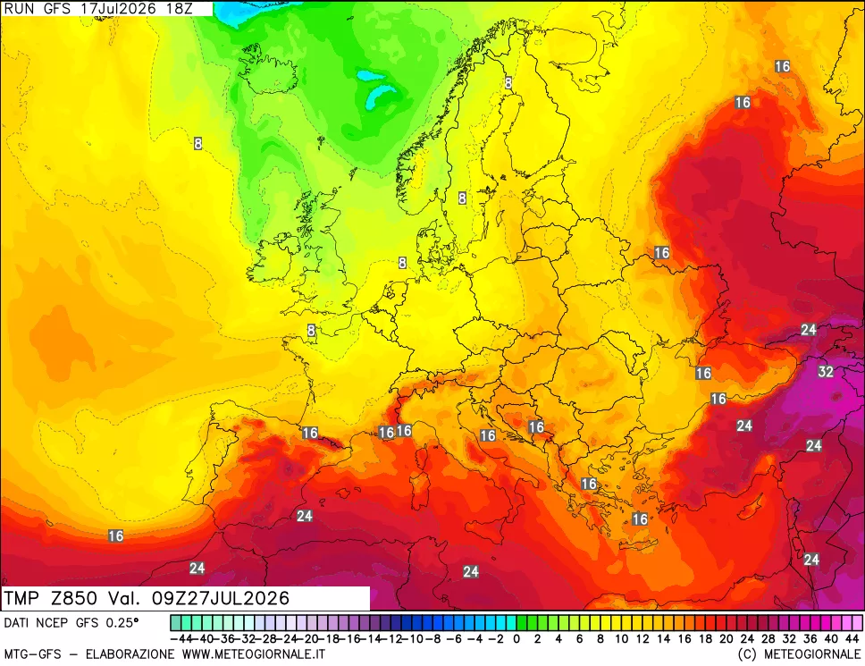 mappa 850 hPa Temp