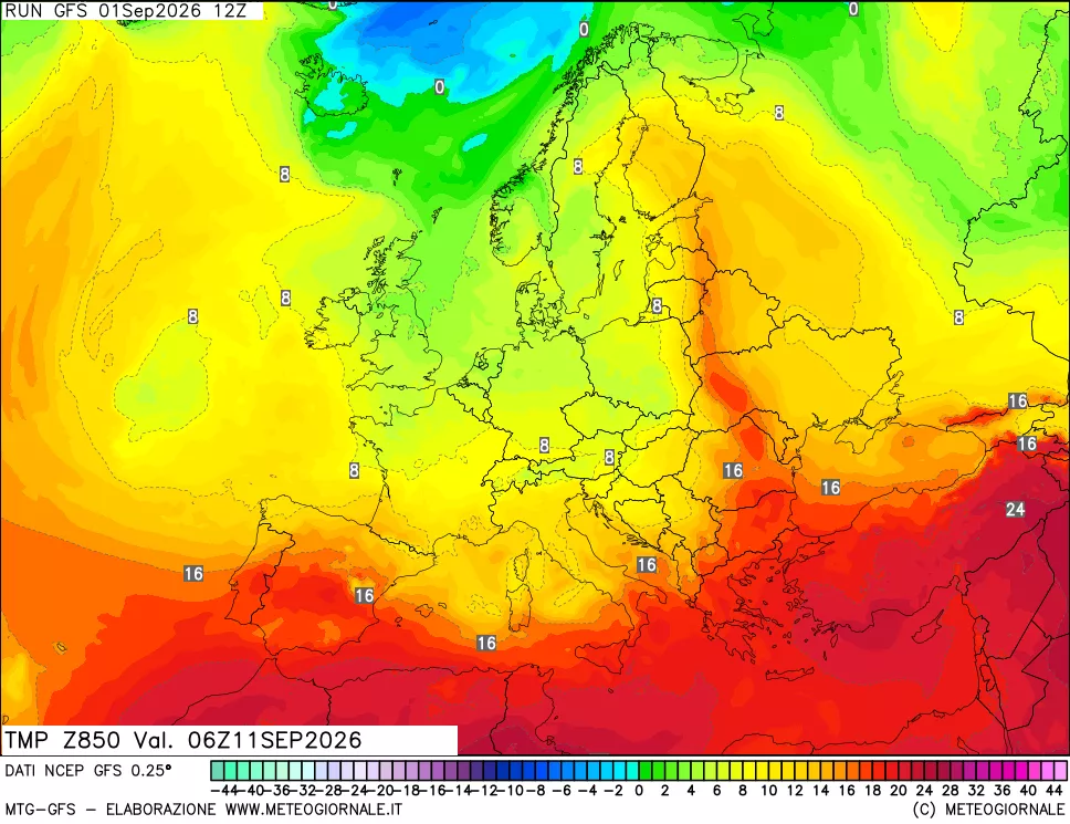 mappa 850 hPa Temp