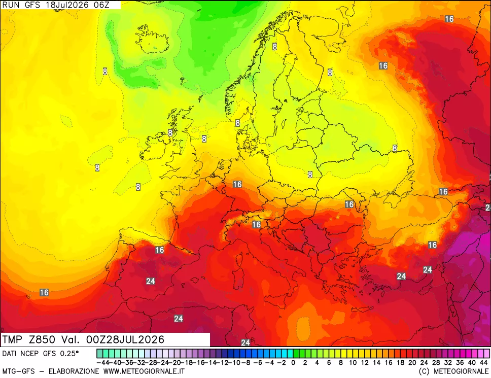 mappa 850 hPa Temp