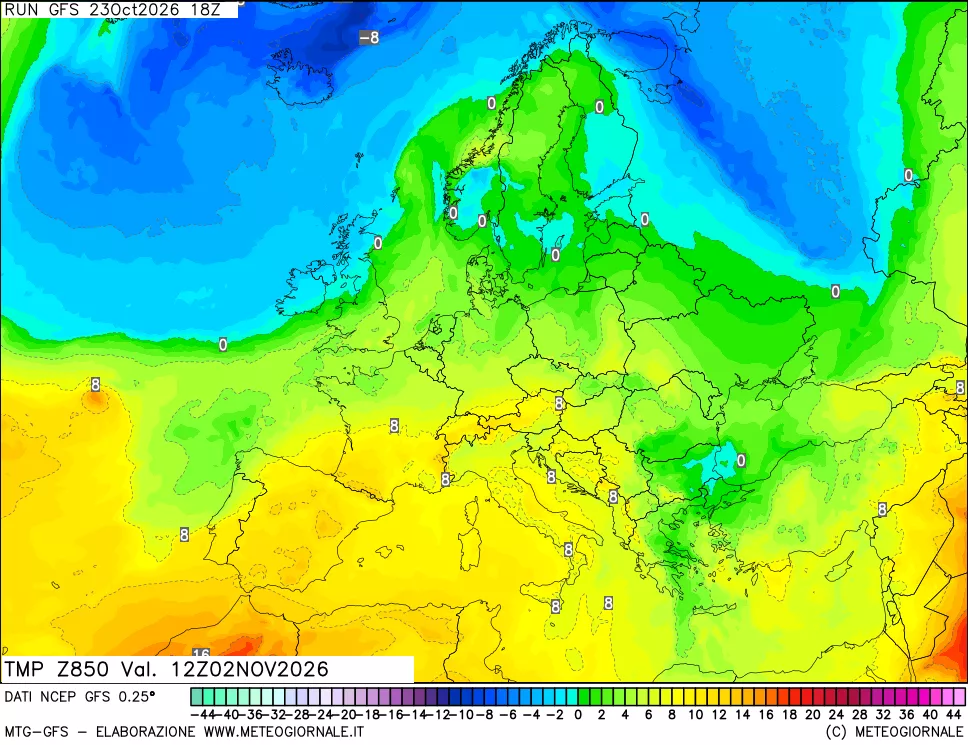 mappa 850 hPa Temp