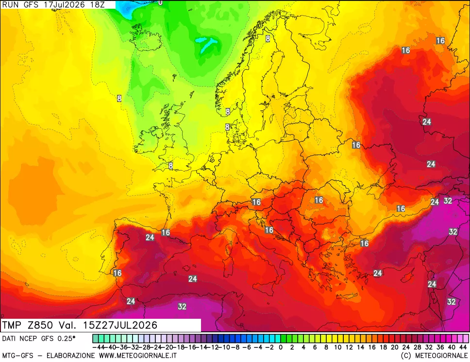 mappa 850 hPa Temp