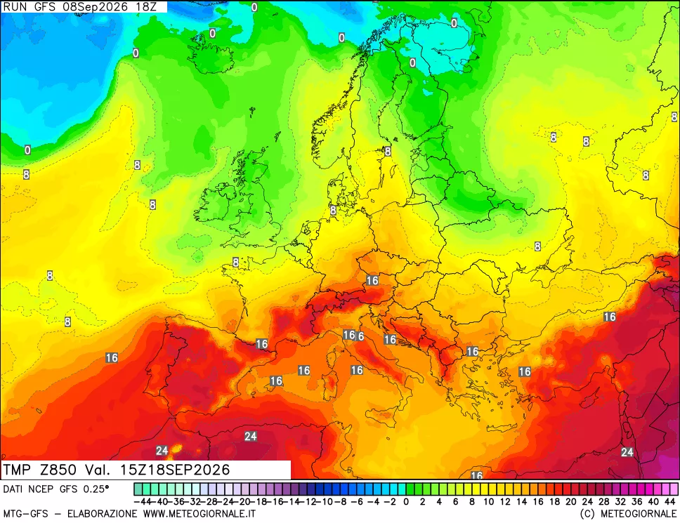 mappa 850 hPa Temp
