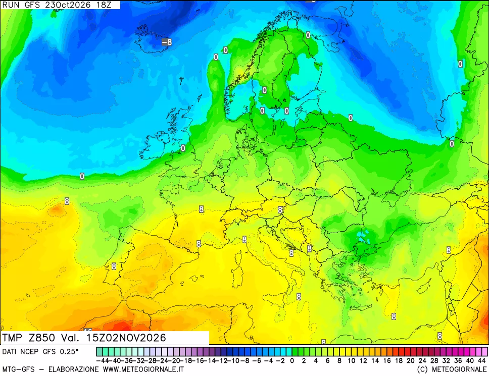mappa 850 hPa Temp