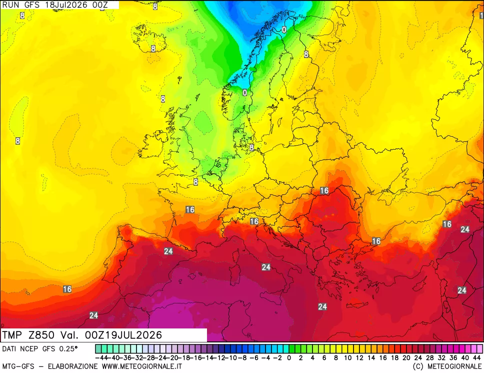 mappa 850 hPa Temp