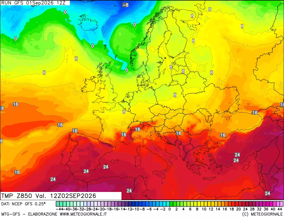 mappa 850 hPa Temp