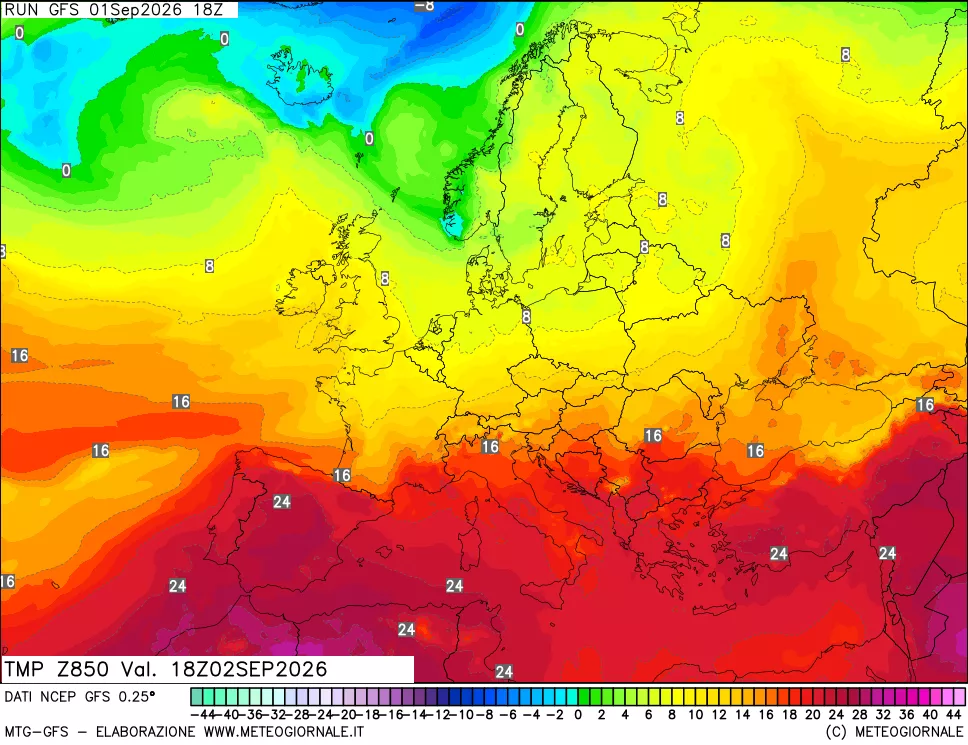 mappa 850 hPa Temp