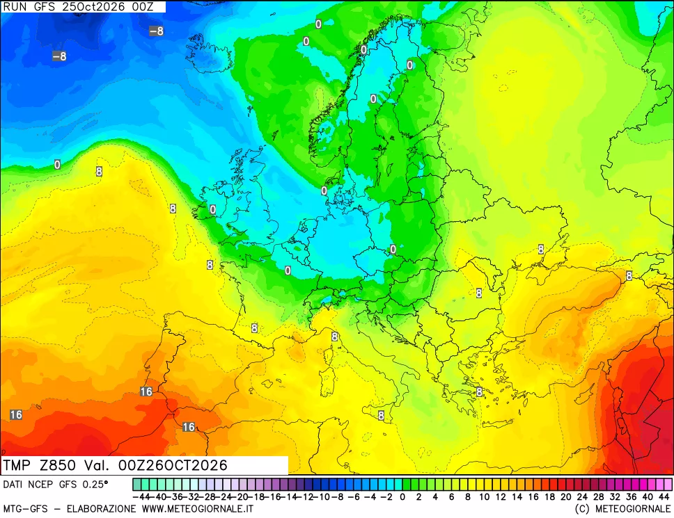 mappa 850 hPa Temp