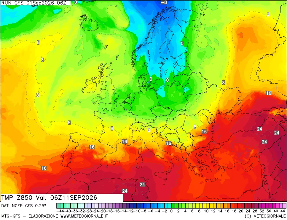 mappa 850 hPa Temp