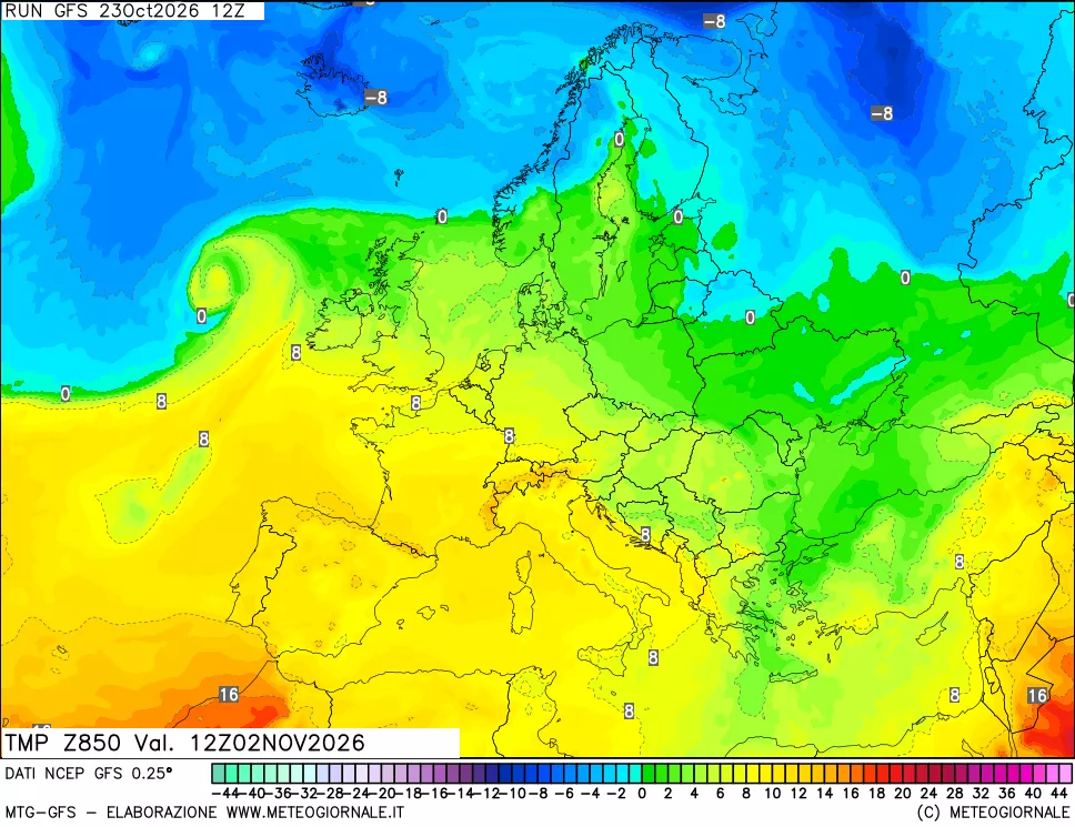 mappa 850 hPa Temp