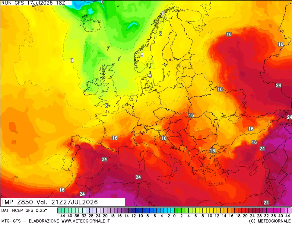 mappa 850 hPa Temp