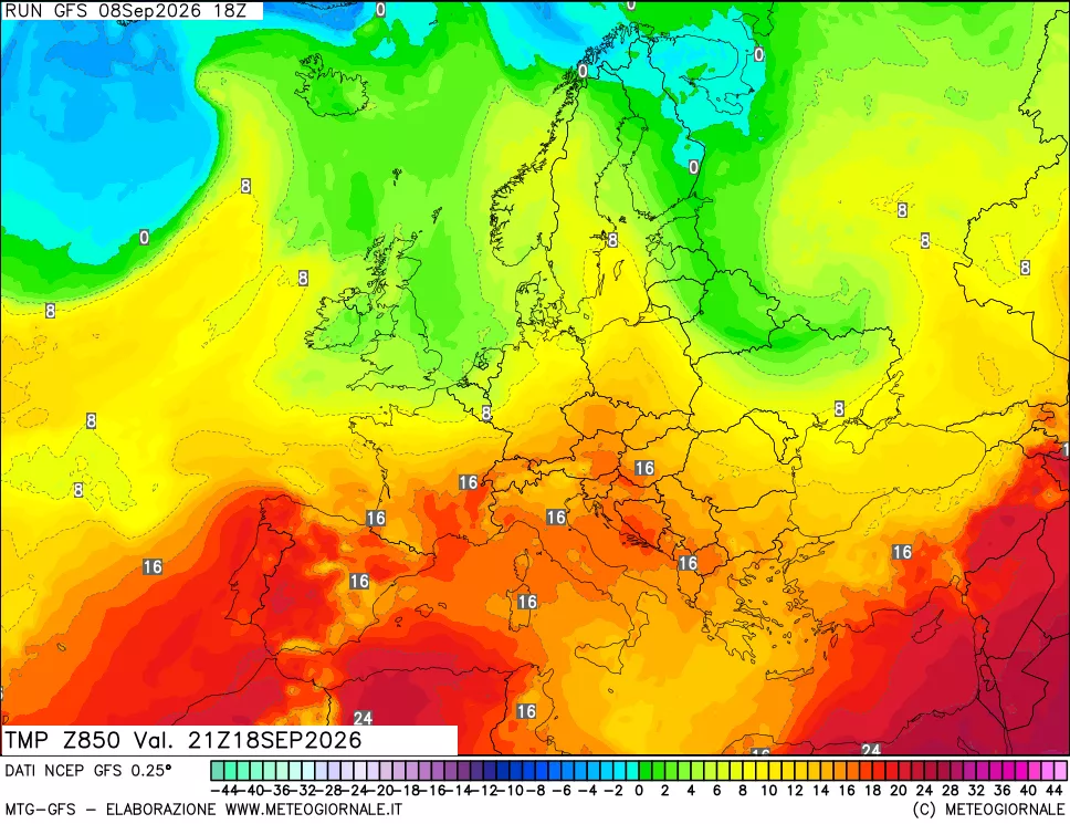 mappa 850 hPa Temp