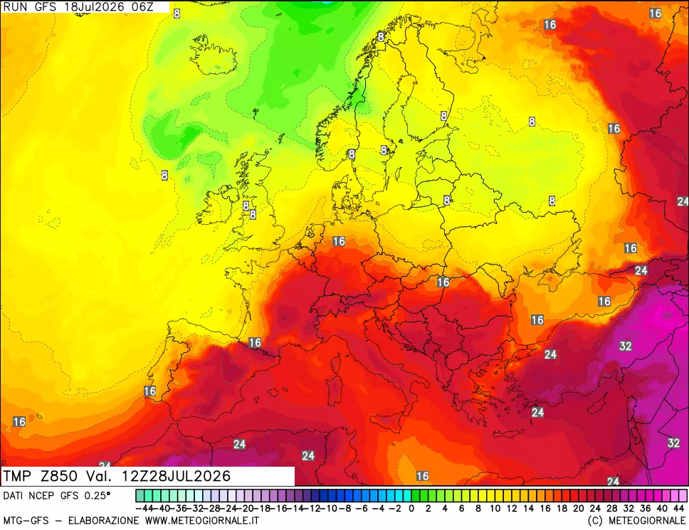 mappa 850 hPa Temp