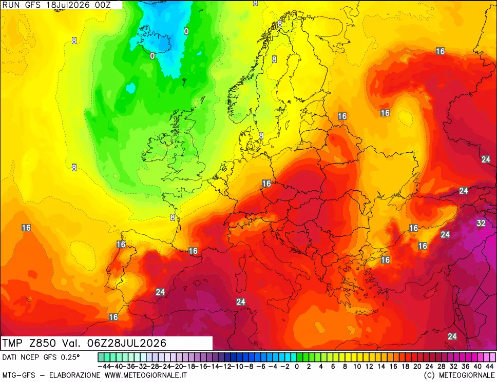 mappa 850 hPa Temp