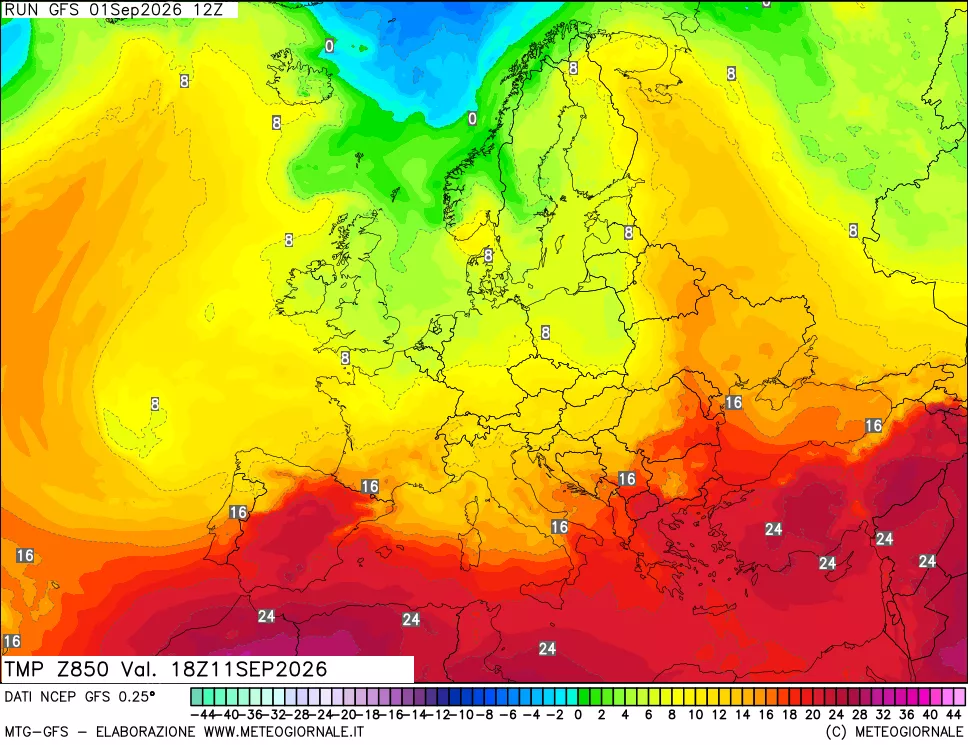 mappa 850 hPa Temp