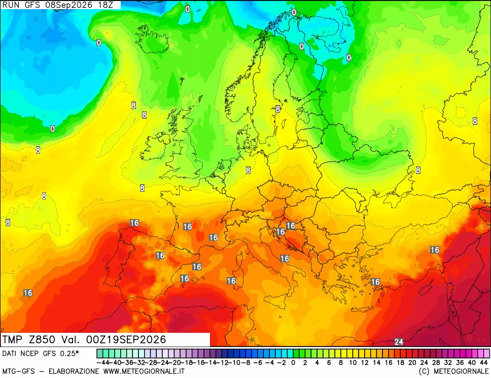 mappa 850 hPa Temp