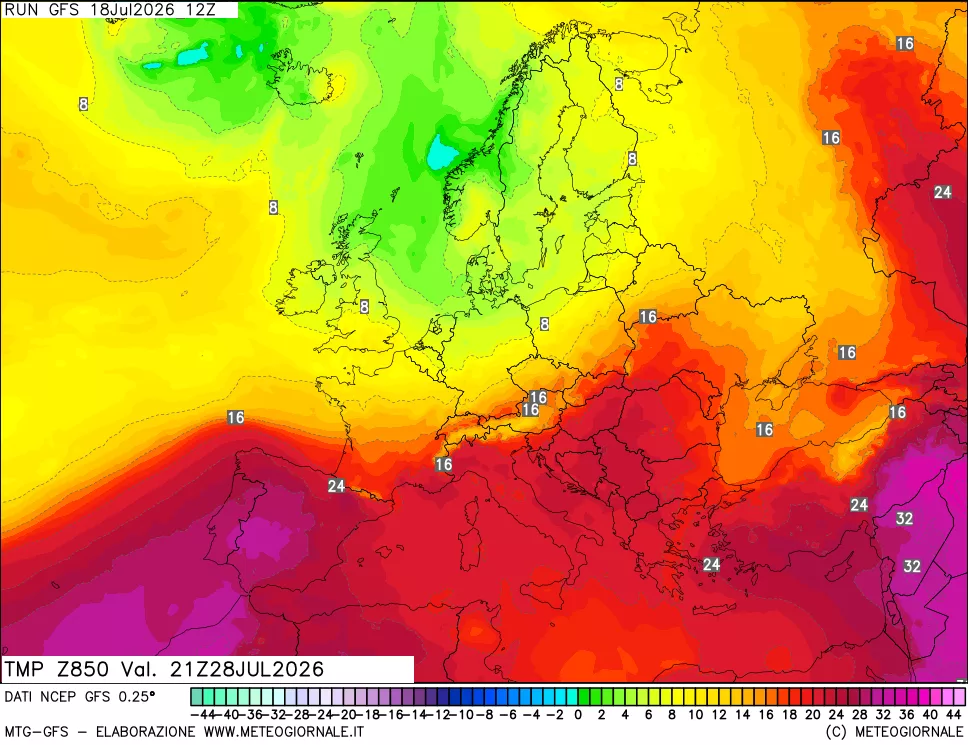 mappa 850 hPa Temp