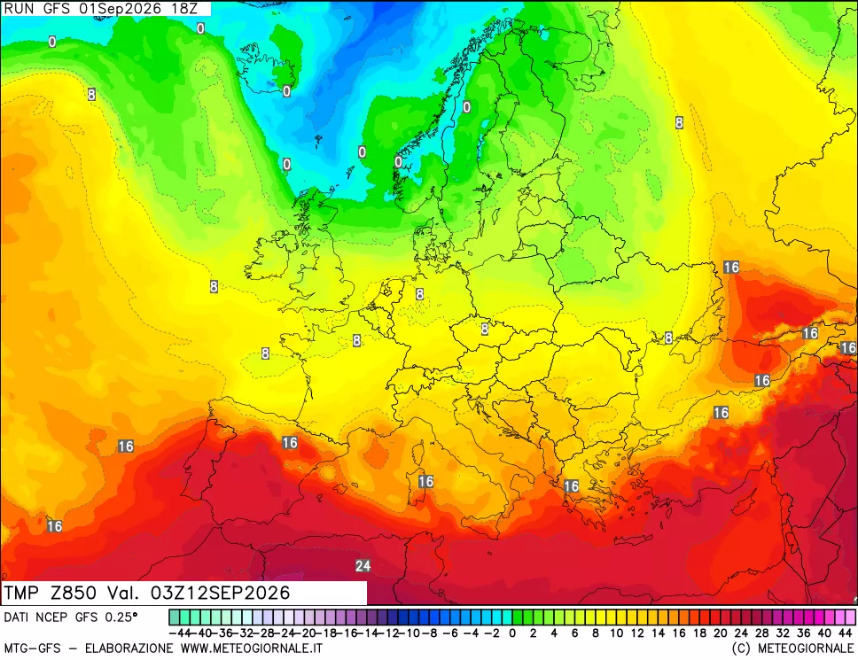mappa 850 hPa Temp