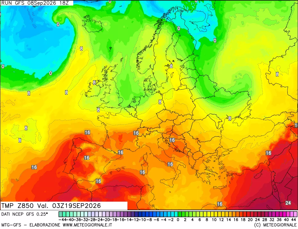 mappa 850 hPa Temp