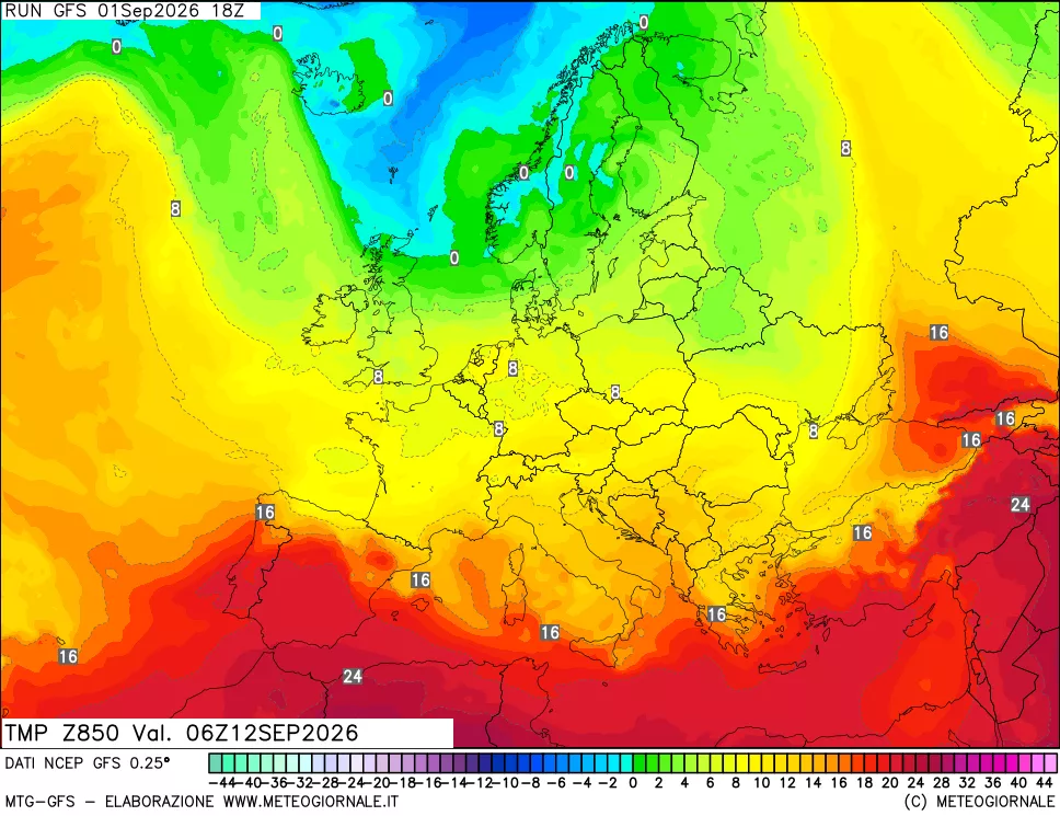 mappa 850 hPa Temp