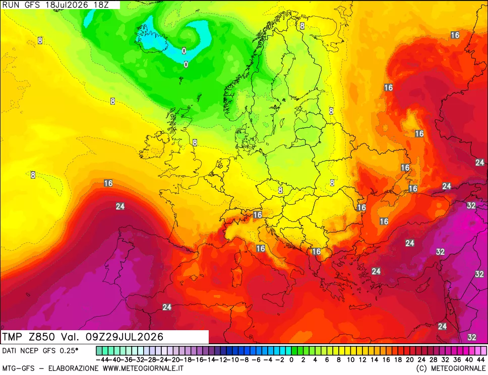 mappa 850 hPa Temp