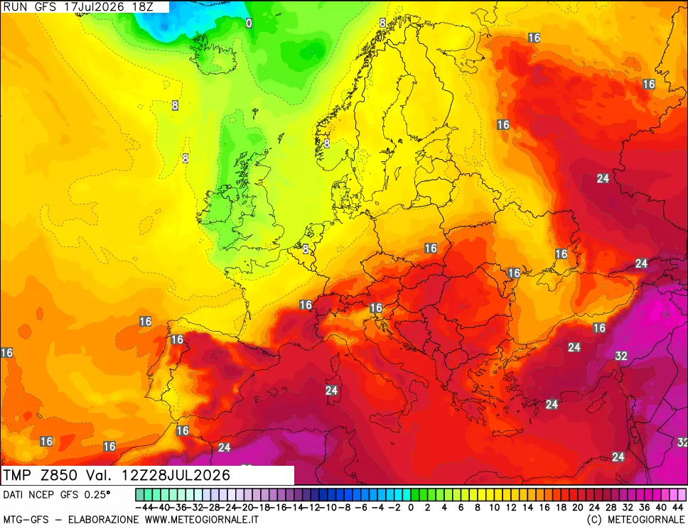 mappa 850 hPa Temp