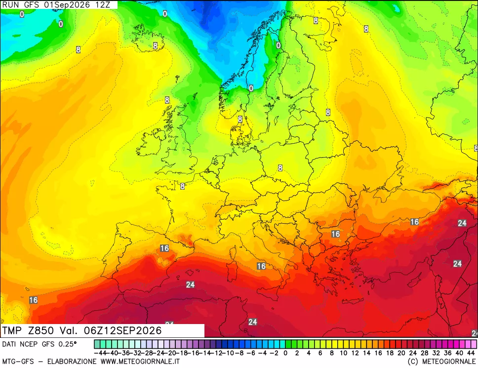 mappa 850 hPa Temp
