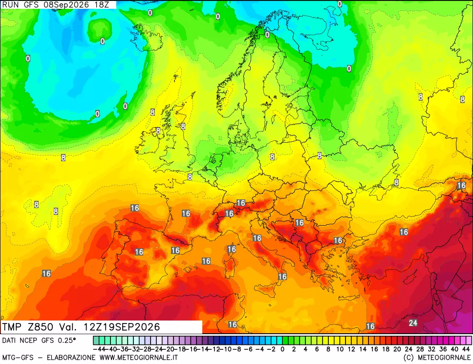 mappa 850 hPa Temp