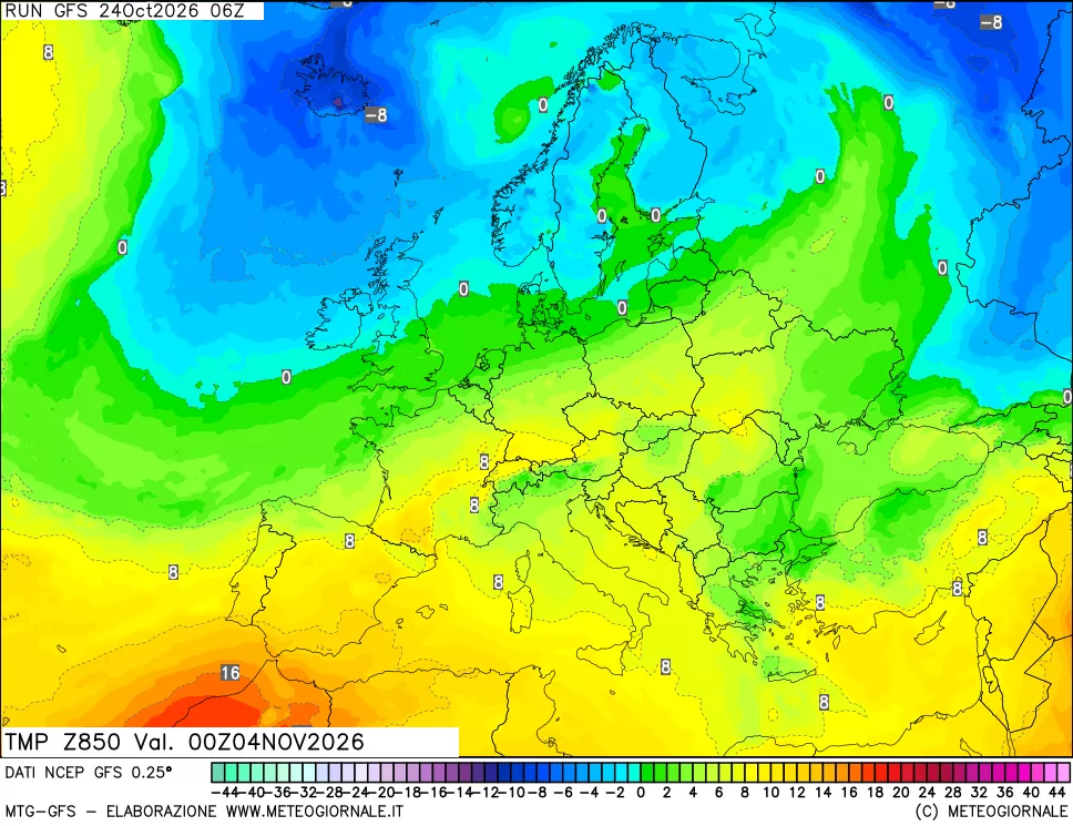 mappa 850 hPa Temp
