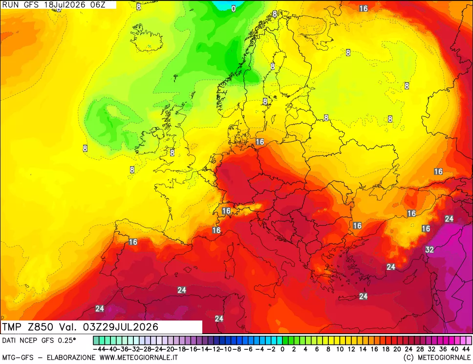 mappa 850 hPa Temp