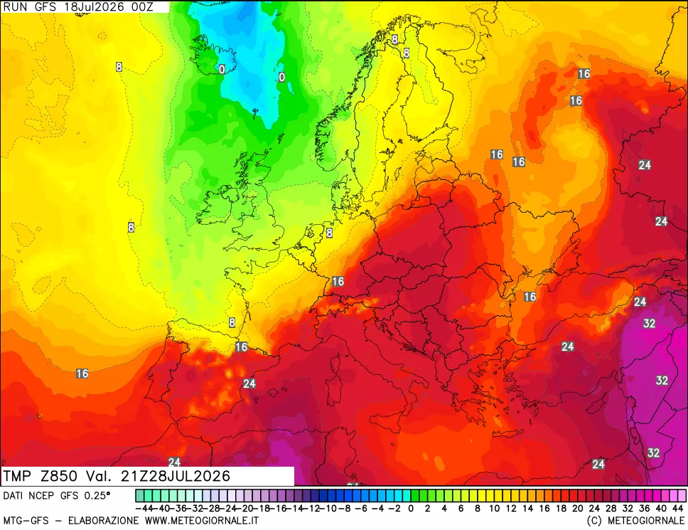 mappa 850 hPa Temp