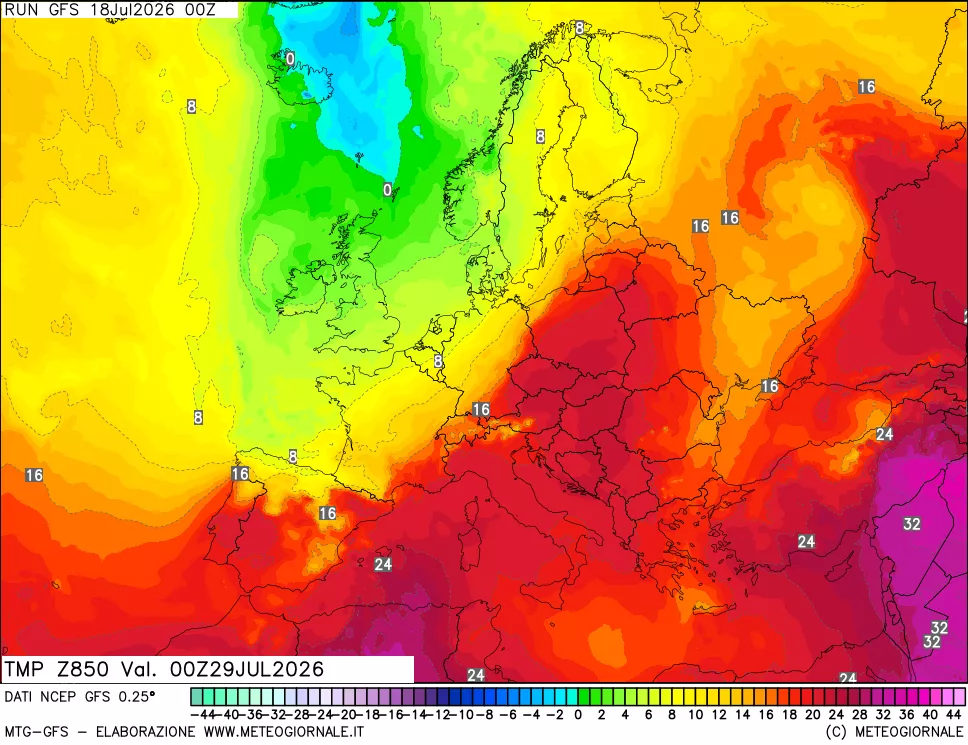 mappa 850 hPa Temp