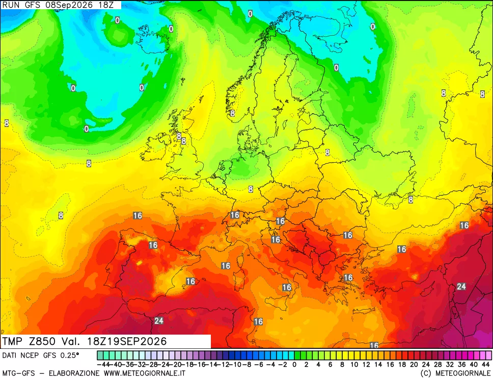 mappa 850 hPa Temp