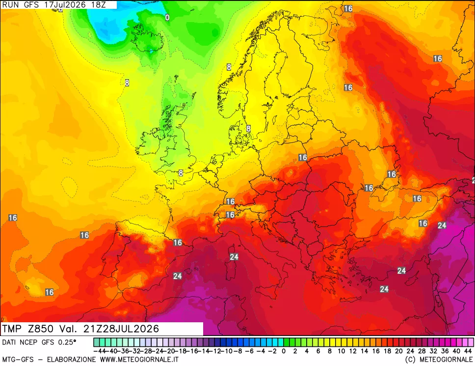mappa 850 hPa Temp