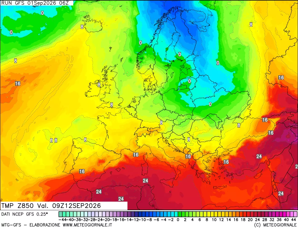 mappa 850 hPa Temp