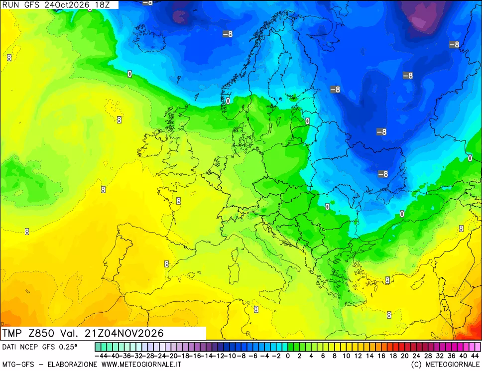 mappa 850 hPa Temp