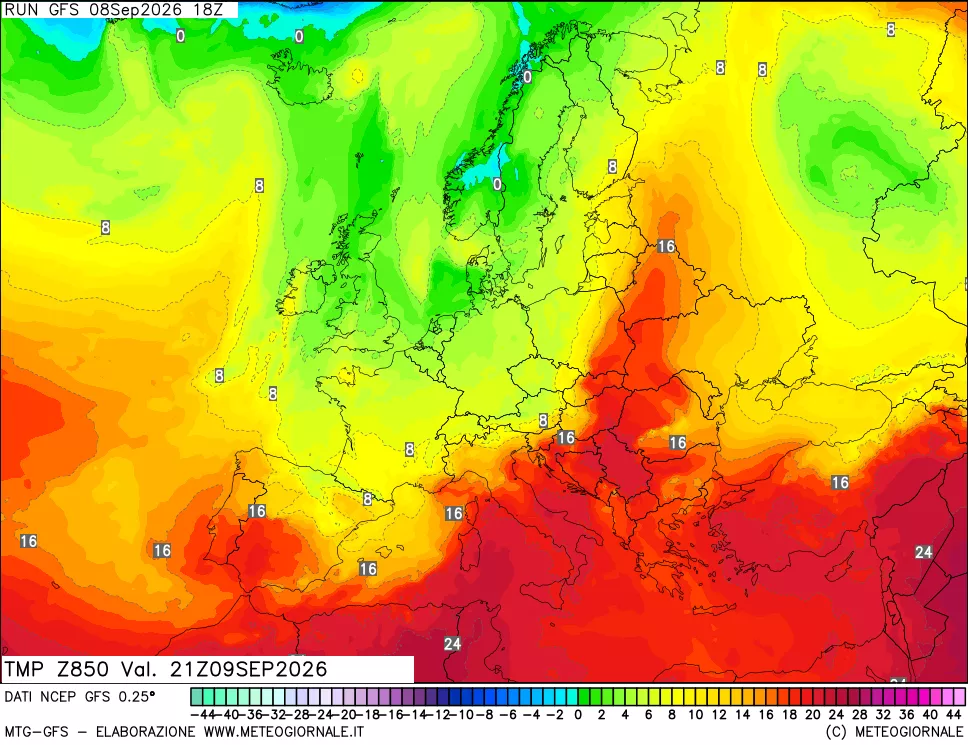 mappa 850 hPa Temp