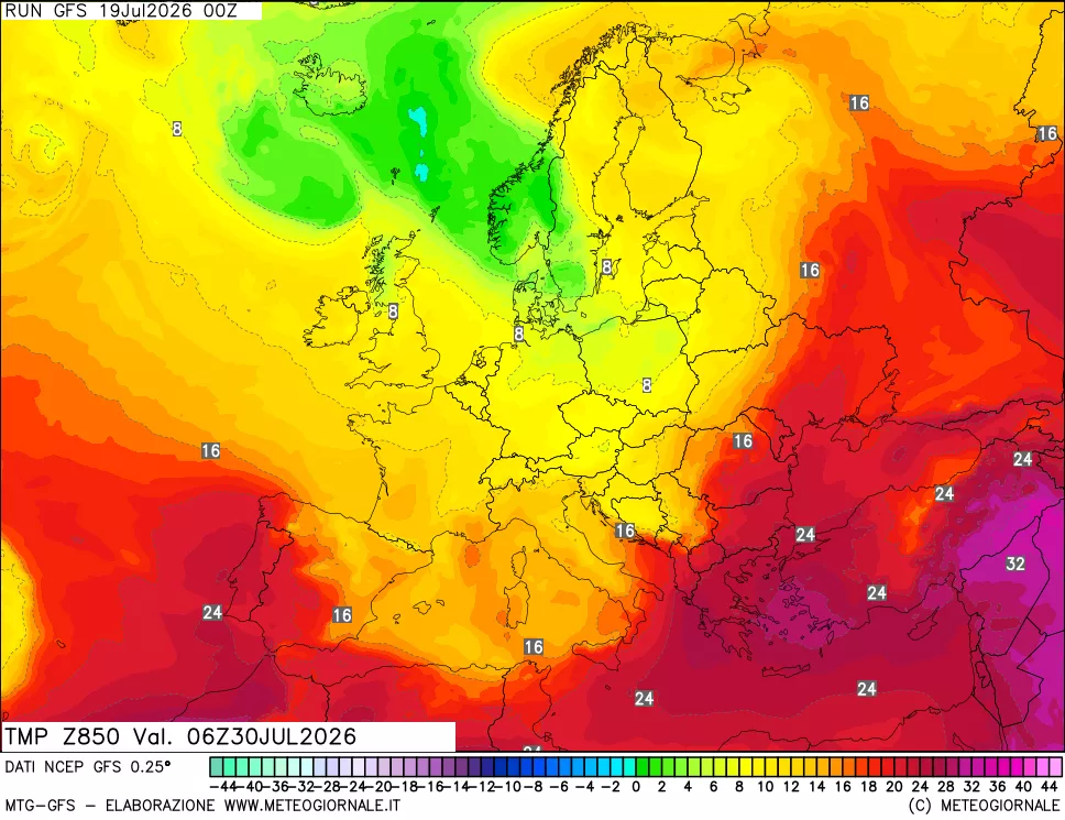 mappa 850 hPa Temp