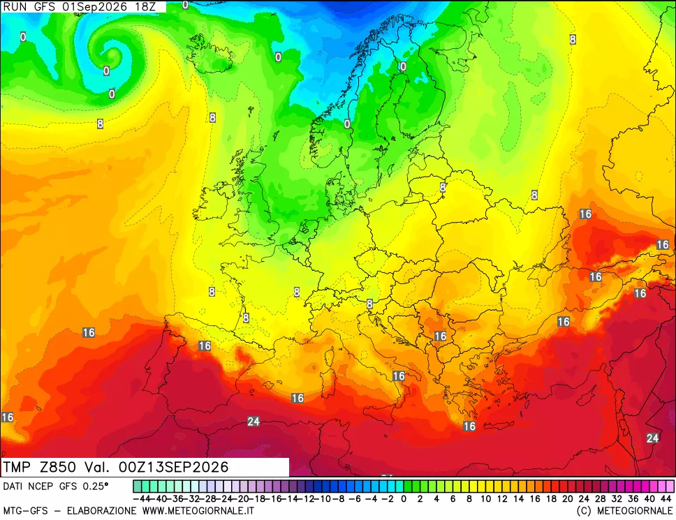 mappa 850 hPa Temp