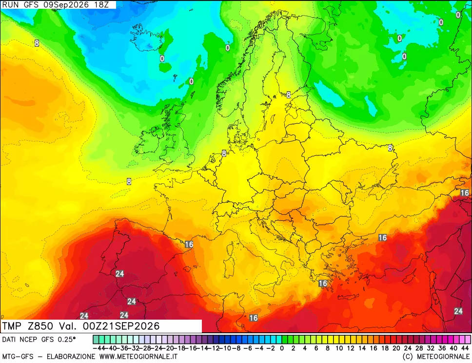 mappa 850 hPa Temp