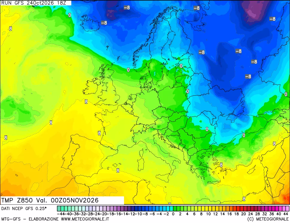 mappa 850 hPa Temp