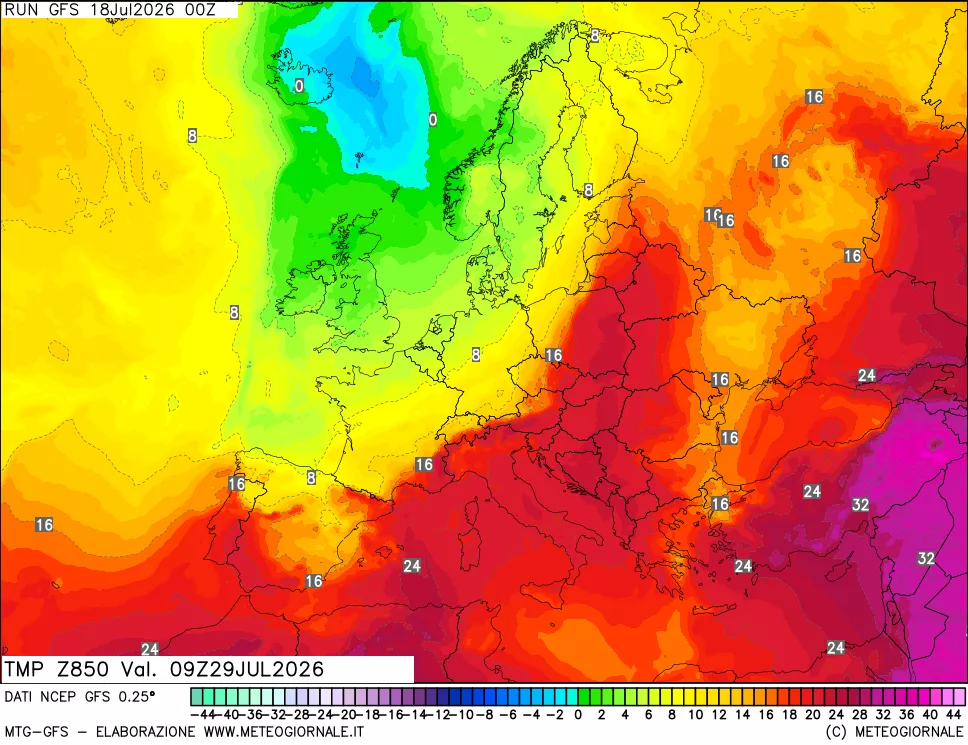 mappa 850 hPa Temp